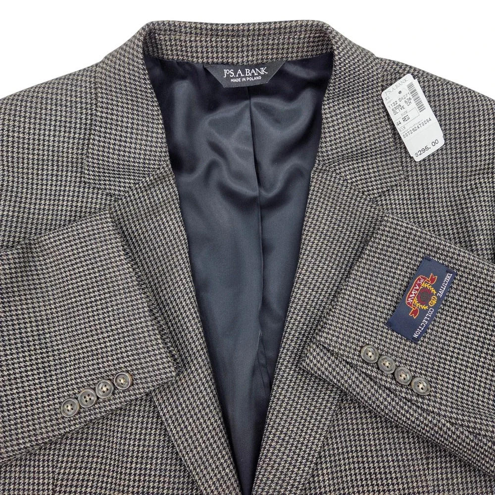 Jos A Bank‎ Executive Collection Wool Cashmere Blazer Houndstooth Olive Gray 44R